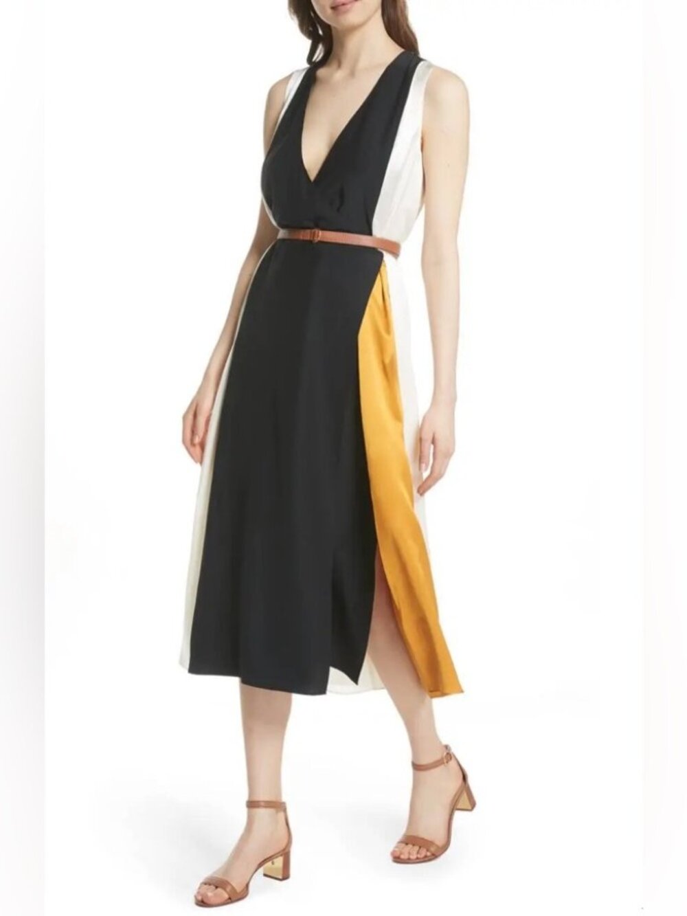 Tory Burch Black Clarice Color Wrap Silt Dress Size 6 100% silk